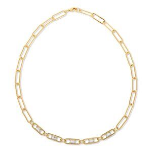 Colleen Lopez 18" CZ-Accented Paperclip Necklace Goldtone  Teacher Gift